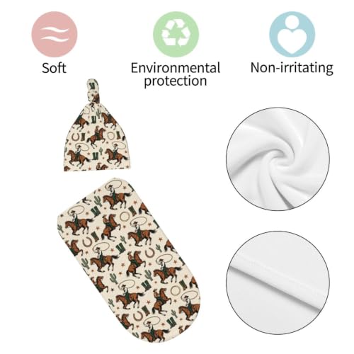 Image of Lcokin Western Cowboy Baby Stuff Swaddle Blanket with Hat, Newborn Receiving Blanket