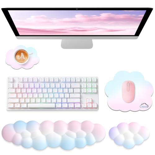 Image of Sushret Cloud Wrist Rest for Computer Keyboard, 4-in-1 Memory Foam Leather Cloud Keyboard Wrist Rest and Mouse Pad Set with Ergonomic Support for Arm and Palm Cushion, Gaming /Work Setup, Rainbow | Memory Foam, Leather, 4-in-1 Cloud Keyboard Wrist Rest Set with Ergonomic Support for Arm and Palm Cushion, Gaming /Work Setup