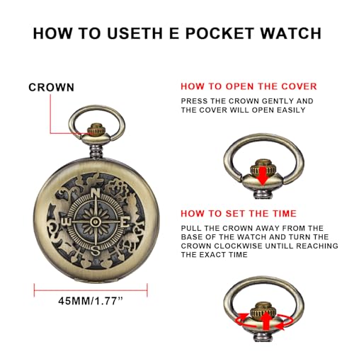 Image of Quartz Pocket Watch for Men, White Roman Digital Dial Pocket Watches for Men with Chain