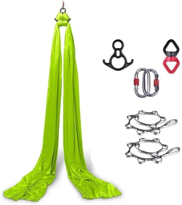 Aerial Yoga Silk, 8M Heavy-Duty Nylon Cloth, Suspended Yoga Towel with Mounting Hardware, High Load Capacity Trapeze Swing for Aerial Yoga, Acrobatic Training & Artistic Performances (Grass green)