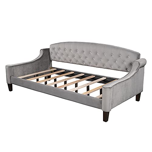 Lz Leisure Zone Twin Daybed, Twin Size Luxury Tufted Button Daybed, Upholstered Twin Daybed Frame, Sofa Bed For Bedroom Living Room, Grey #TOP3