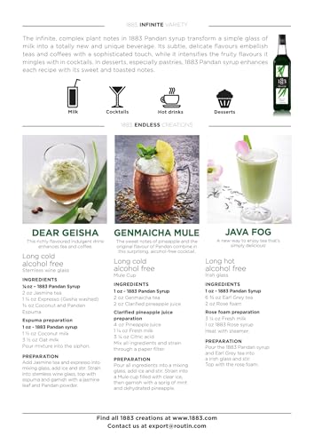 Image of 1883 Pandan Syrup for Drinks, Made in France, 1 Liter Plastic Bottle