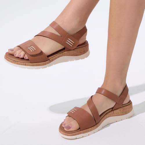 Image of UBFEN Womens Low Wedge Walking Sandals with Arch Support | Open Toe Sandals Adjustable Instep and Ankle Straps for Summer Everyday Outfits, Travel,Vacation