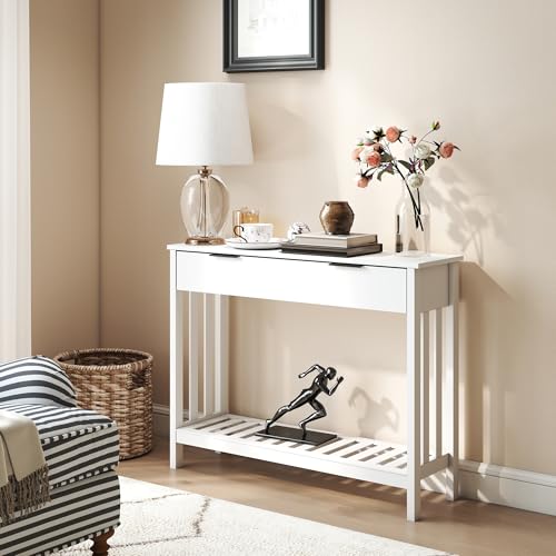 TaoHFE White Narrow Console Table with Drawer Storage Shelf - image 7