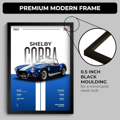 Image of Shelby Cobra Poster | Framed 1962 Shelby A4 Sized (31 x 23 cm) | Cobra Muscle Poster for Wall, Gift for Boys, American Muscle Car Frames | Car Posters for Wall, Bedroom, Hostel, Study Area, Hostel (F 064)