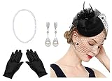 Cizoe Fascinator Hair Clip Pillbox Hat Bowler Feather Flower Veil Wedding Party Hat Tea Hat(1-a-black1 Set)