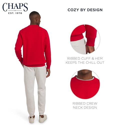 Chaps Men\'s Everyday Classic Casual Long Sleeve Super Soft Fleece Midweight Crewneck Sweater, Red - Thumbnail 3