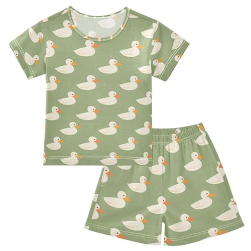 ALAZA Duck Cute Cartoon Pajamas Set Short Sleeve Cotton Sleepwear Summer Pjs 2 Piece 5-14Y