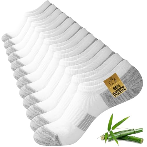 ZhiNuSi No Show Socks Men Rayon from Bamboo Low Cut Thin Ankle Short Footies Non Slip Invisible Socks for Sneakers White 6 Pairs Size 10-13