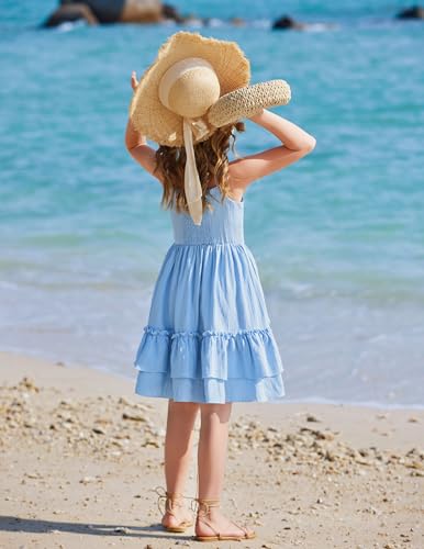 Image of Arshiner Girls Cami Summer Dress Boho Sleeveless Casual Sundress with Pockets for 4-12 Y