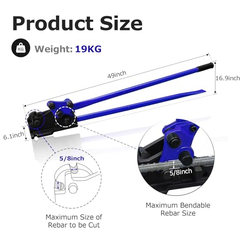 Image of LOSCHEN Manual Rebar Cutter and Bender,for Construction Site and Home-use,Removable Rebar Shears, Rebar Bending Machine, Bending and Cutting Rebar up to 5 /8 Inch (Blue)