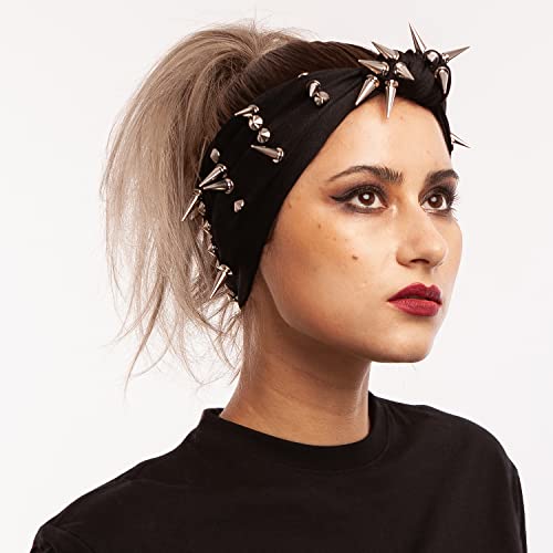Studded Headbands For Woman Handmade Metal Spike Punk Rock Elastic Knotted Headwrap Hair Accessories Classy Fashion Goth Head Band Turban Cosplay Sweatband #TOP6