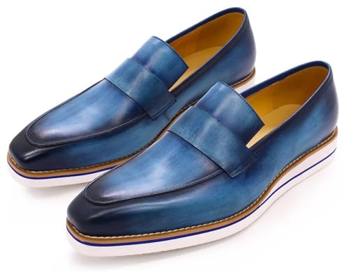 Santimon Mens Slip On Shoes Casual Dress Penny Loafers Genuine Leather Lightweight Flat Shoes Prom Wedding Business Mocasines Fashion Comfortable Tuexdo Shoes for Men