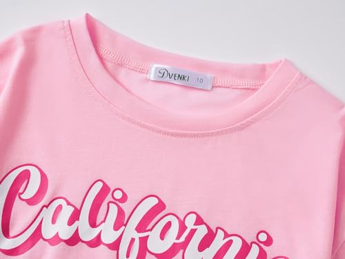 Image of Dvenki Girls Graphics Crop Short Sleeve Crewneck Tee Size 6-18 | soft cotton blend fabric, cropped short hem, fun graphic print, casual summer tops for school and vacation