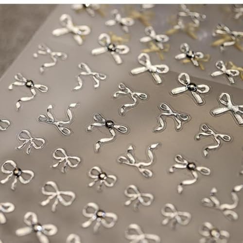 Image of 5D Embossed Nail Stickers for Nail Art Bow Nail Art Stickers Silver Nail Decals Self Adhesive Nail Decals Rhinestone Nail Art Design Manicure Supplies Charm for Women Christmas Nail Art Decorations