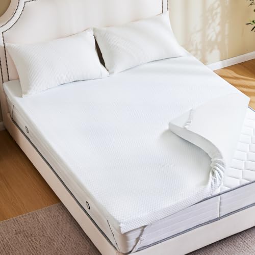Image of DUMOS 3 Inch Gel Memory Foam Mattress Topper Queen Size, Cooling Breathable Comfy Mattress Pad for Pain Relief, CertiPUR-US Certified (with Removable & Washable Cover)