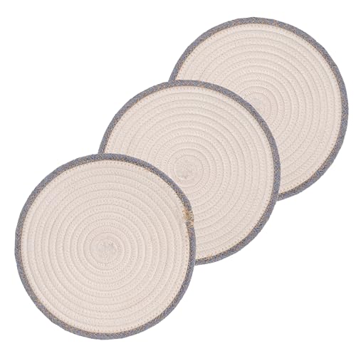 Image of DENOVA Cotton Rope Trivet Set for Hot Pans and Pots, Handcrafted, Heat-Resistant Round Table Protector 23 cm Cream and Blue Edge Line Pack of 3