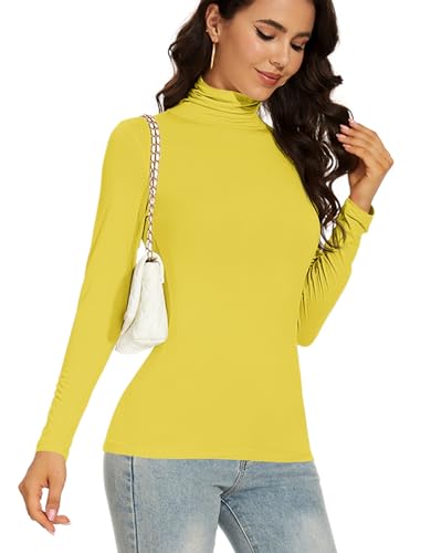 Women's Turtleneck Long Sleeve Thermal Tops Slim Fitted Lightweight Thin Basics Layer Tshirt (XS-2XL)4