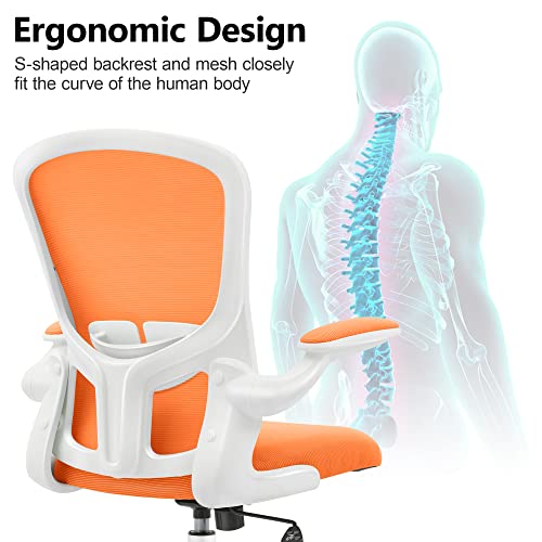 Felixking Office Chair, Ergonomic Desk Chair With Adjustable Height, Swivel Computer Mesh Chair With Lumbar Support, Flip-Up Arms And Soft Cushion, Backrest With Breathable Mesh (Orange) #TOP2
