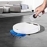 Staubsaugroboter Roboterstaubsauger, 3 in 1 Saugroboter mit Fernbedienung und 150 ml Wassertank, Kehrmaschine für Teppiche Hartböden | 1800 Pa Saugkraft | 90min Ausdauer | 6 Reinigungsmodi (Weiß)