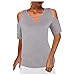 LINSINCH Femme Blouses été Automne Manches Cloche Couleur Unie Col Fendu Dentelle Garniture Chic et Elegant Haut de Sexy Tops (Gray, S)