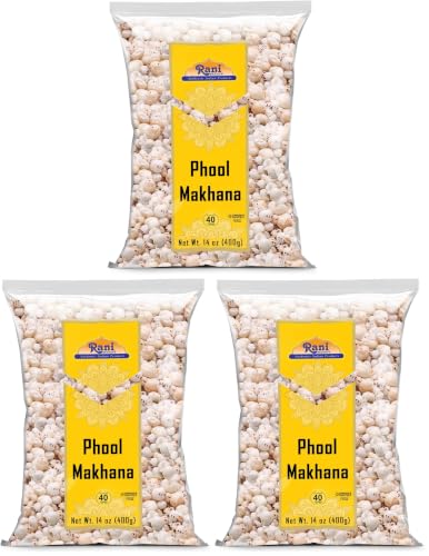 Image of Rani Jumbo Phool Makhana (Fox Nut /Popped Lotus Seed) Plain Raw Uncooked 14oz (400g) ~ All Natural | Vegan | No Colors | Gluten Friendly | NON-GMO | Indian Origin (Pack of 3)