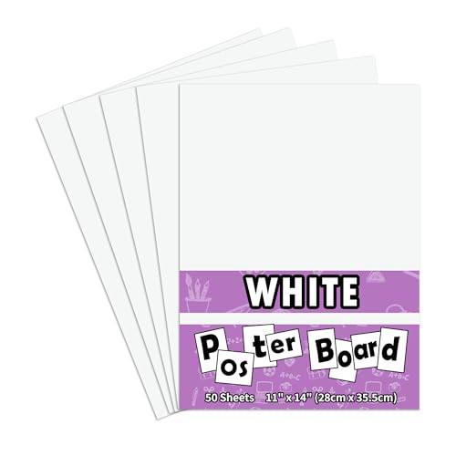 pmybupo 50PCS White Poster Board 11\"X14\",Poster Board Bulk Super Value Poster Boards for School Craft Project Presentation Drawing Graphic Display