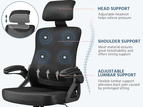 Yaheetech Ergonomic Computer Desk Chair, High Back Home Office Chair with Flip-up Armrest and Lumbar Support for Home Study or Manager Work Black - Image 8