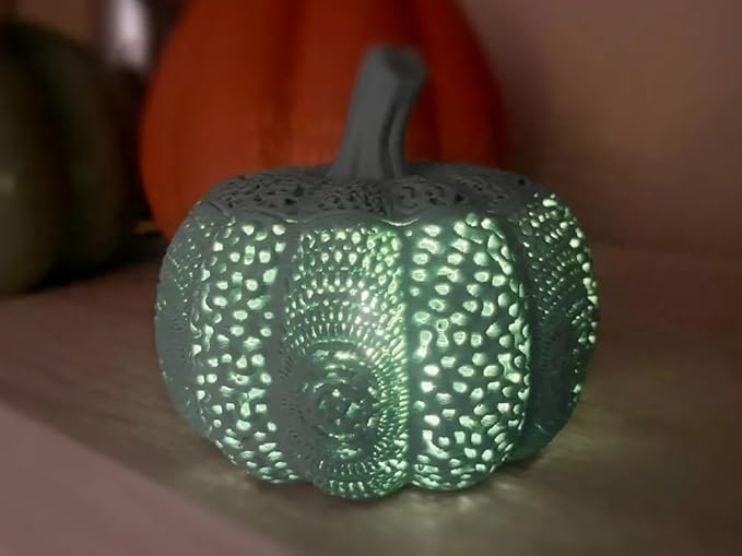 Beoals Doily Pumpkin Light-Up Container, 3D Printed Lantern with LED, Lace Pattern Design, Multicolour-image-17