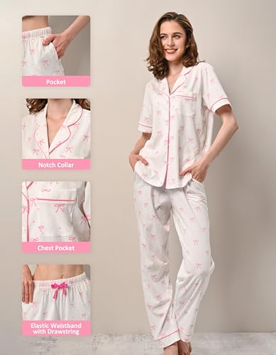 Image of NAP BOUND 100% Cotton Women's Pajama Sets Short Sleeve Button Down Soft Pjs 2 Piece Lounge Set with Pocket Nightwear XS-XXL