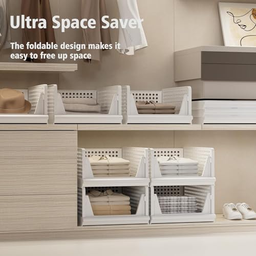 Image of 5-Pack Foldable Wardrobe Storage Box, Stackable Clothes Drawer Organizer, Closet Container Bin, Plastic Closet Organizer Basket, Collapsible Large Capacity Shelves Storage Bin for Office, Kitchen