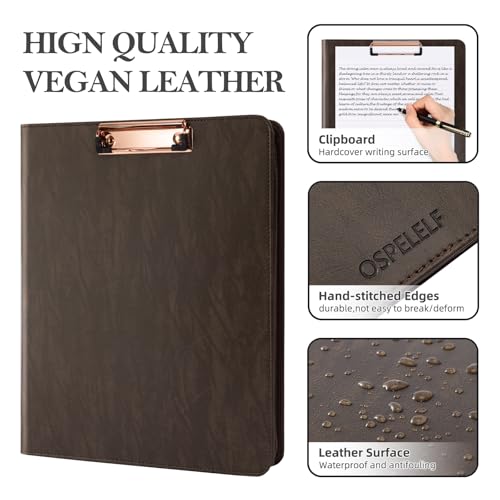 Image of Ospelelf Zippered Portfolio Binder, Leather Clipboard Folder with Storage, 3 Ring Binder 1 Inch, 12.1 inch Tablet Sleeve, 5 Dividers with Pocket, Refillable Notepad, Card Slot (Brown)