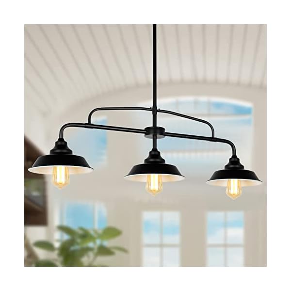 PUZHI HOME Black Pendant Lighting Fixture, 3-Lights Modern Farmhouse Chandelier with Metal Island Lights for Kitchen for Dining Room Hallway