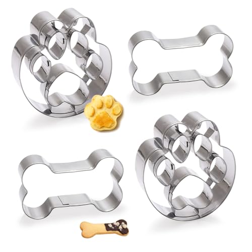 GIDWRIY 4 Pezzi Stampini Biscotti Zampa Cane,Tagliabiscotti Osso per Cani in Acciaio Inox,Formine Biscotti A Forma di Cane,Forma Osso Biscotto,Cookie Cutter,Stampo Biscotti Osso per Pasticceria