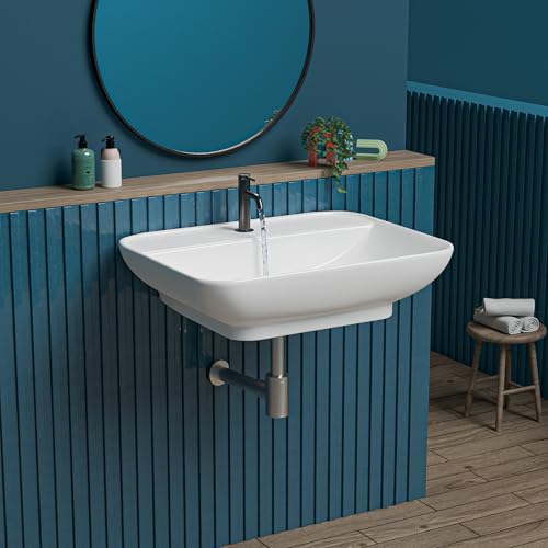 Image of REMOTION Ceramic Wall Hung Corner Wash Basin for Bathroom | Wall Mounted Corner Sink for Small Bathrooms & Powder Rooms | Space-Saving, Durable & Stylish Design (21 x 15.9 x 5.3 Inch)