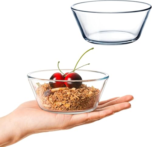 Image of AYUTAS Crystal Clear Glass Bowls Set of 2, Small Size Glass Dessert Bowl Set, 400 ML Serving Bowls for Modular Kitchen, Restaurants | Microwave Safe Glass Bowls | Size: 4 Inches