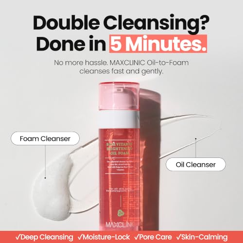 Image of MAXCLINIC Facial Rose Vitamin Oil to Creamy Foam Face Wash Cleanser Plant