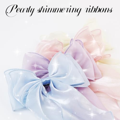 Image of PALAY 4 Pcs Bow Hair Clips for Women Girls Stylish Colorful Long Tail Ribbon Large Tulle Barrettes Vintage Style Elegant Hair Accessories for Woman Daily Wear
