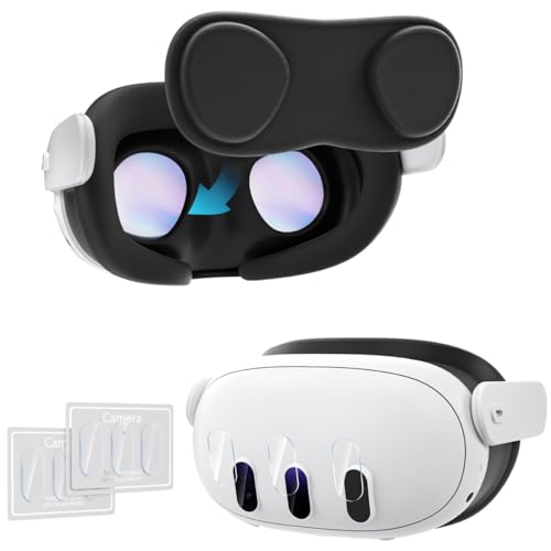 CloudValley Protector de Lente para Meta Quest 3 Accesorios, con Máscara Anti-Oscuridad, [2+1] HD Cámara Transparente Película Templada Protectora de Vidrio para VR 2023