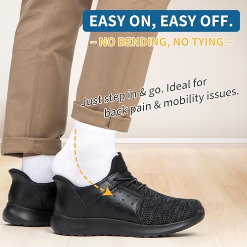 Image of Hands Free Slip On Shoes for Men Walking Casual Sneaker Arch Support Memory Foam Mesh Light Cushioning Fashion Breathable Stylish Black White Tan Grey