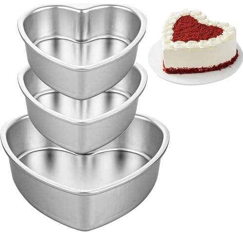 LOPYXBR 3PCS Heart Shaped Cake Tin 6 Inch & 8 Inch Heart Cake Tin, Aluminium Cakes Pan with Removable Bottom, Love Hearts Cakes Tins for Baking, Bakeware, Wedding, Birthday