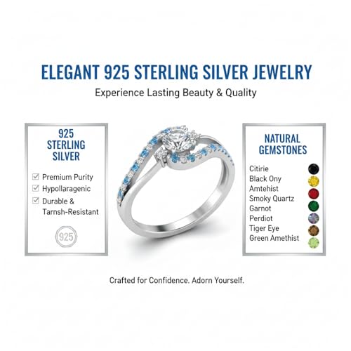 Image of Choose Your Gemstone Swirl 3 Stone Diamond CZ Engagement Ring 925 Sterling Silver Round Shape Side Stone Engagement Rings for Women, Girls and Ladies US Size 4 to 12