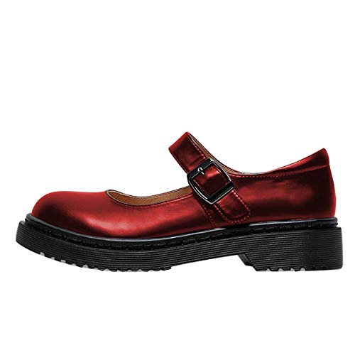 Image of YDN Women Classic Round Closed Toe Mary Jane Flats Platform Adjustable Single Ankle Strap Buckle Comfy Cute Pump Leather Patry Cosplay Girls Dress Shoe Size 4-16