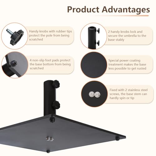 C-Hopetree 44 lb Square Steel Plate Patio Umbrella Base, Heavy Duty Stand Weight with 4 Anti-Slip Pads for Outdoor Market Table Umbrella, Black by C-Hopetree - Image 2