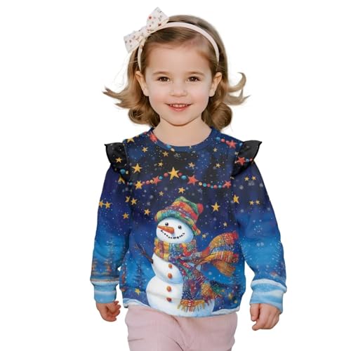 Sweat-shirt de Noël filles 1-8 ans en coton doux à col rond imprimé bonhomme de neige