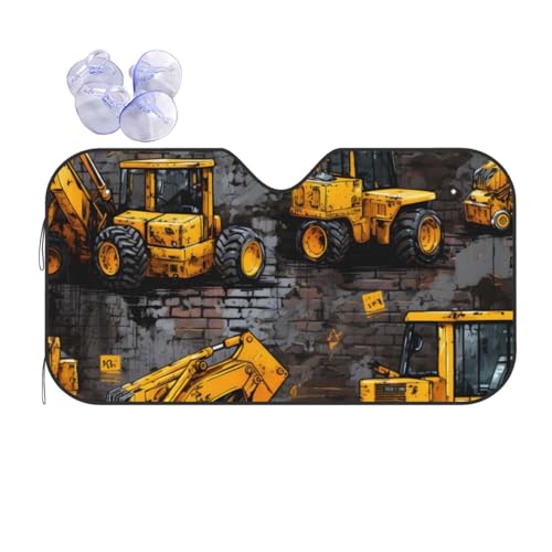 Pare-soleil voiture excavatrice jaune 70x130cm pour berline et SUV