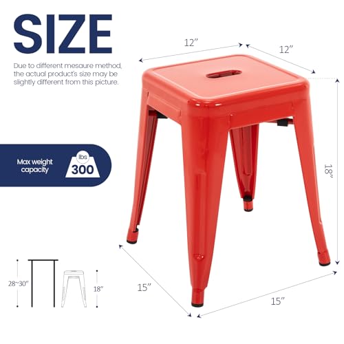 Image of Brage Living 18 Inch Industrial Metal Stools Set of 2, Short Stackable Classroom Stools, Backless Metal Dining Chairs for Indoor Outdoor Kitchen (Red)
