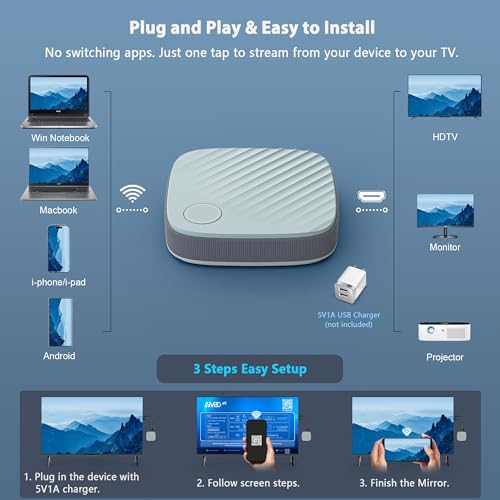 Image of 4K /5G Wireless HDMI Display Dongle Adapter - 2026 Screen Mirror Miracast /Air Play Adapter, Cast Audio Video File from Phone /Pad /Laptop /Android /i-OS /Win /Mac to HDTV /Monitor /Projector