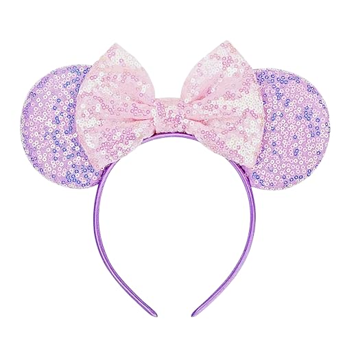 ASHONE Mouse Ears Headbands for Women Groups Mouse Ears Shiny Bows for Birthday Themed Events Accessories Party (Purple1 One Size)