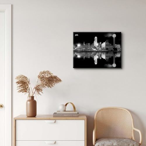 Image of Dallas Skyline Wall Art Black and White City Wall Decor for Living Room Office Picture Texas Cityscape Landscape Canvas Prints Poster Modern USA Skyscraper Panorama Artwork Home Decoration 12x16 inch